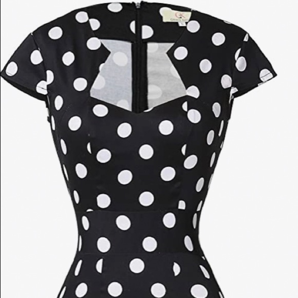 New. Black and white polka dot dress.  Cocktail dress. Party dress.Vintage look.